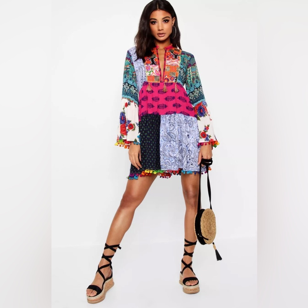 ANANDAS COLLECTION Multicolor Patchwork Boho Dress